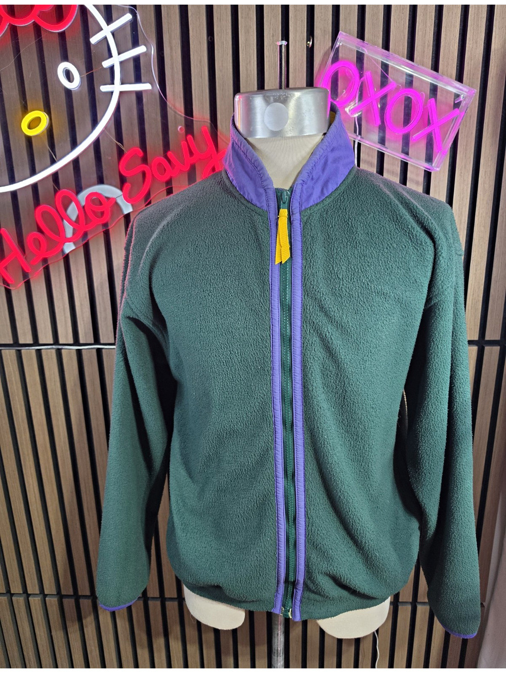 Vtg GAP Men's Green/Purple/Yellow Full Zip Fleece Jacket Stand-Up Collar Size S